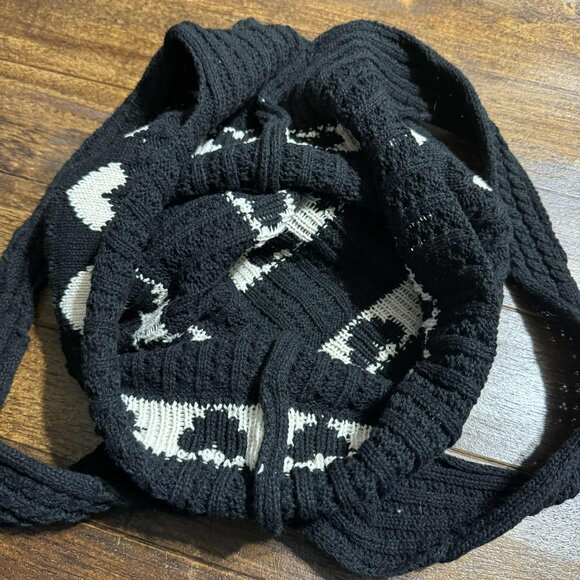 Black Cable Knit Tote Bag Purse w Cream Hearts Fall Season - Picture 8 of 8